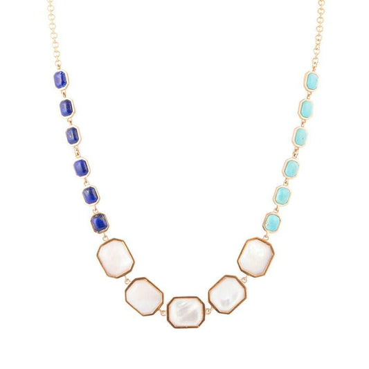 Dual Color Blue Lapis Turquoise and White Mother of Pearl Golden Necklace - Barse Jewelry - Flyclothing LLC