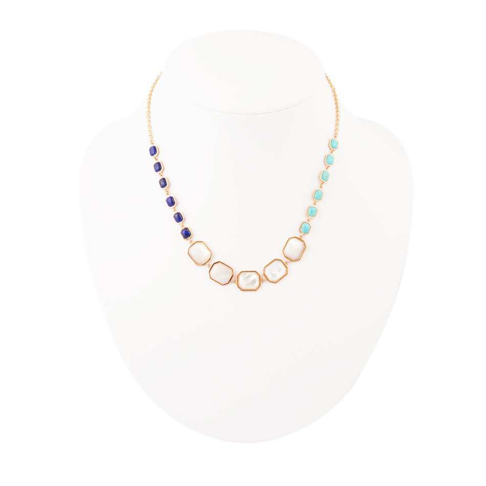 Dual Color Blue Lapis Turquoise and White Mother of Pearl Golden Necklace - Barse Jewelry - Flyclothing LLC