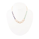 Dual Color Blue Lapis Turquoise and White Mother of Pearl Golden Necklace