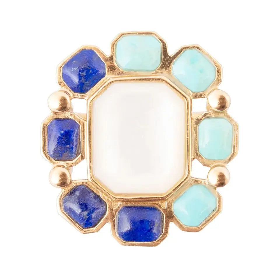 Dual Color Blue Lapis Turquoise and White Mother of Pearl Golden Ring - Barse Jewelry - Flyclothing LLC