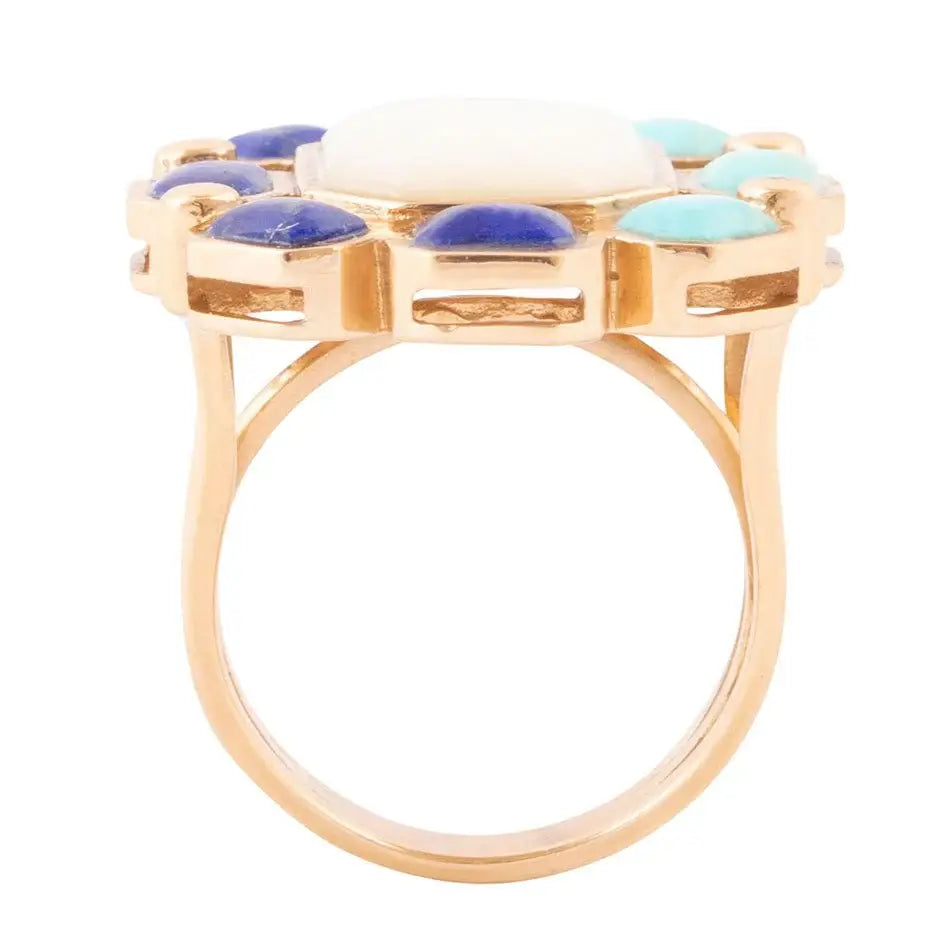 Dual Color Blue Lapis Turquoise and White Mother of Pearl Golden Ring - Barse Jewelry - Flyclothing LLC