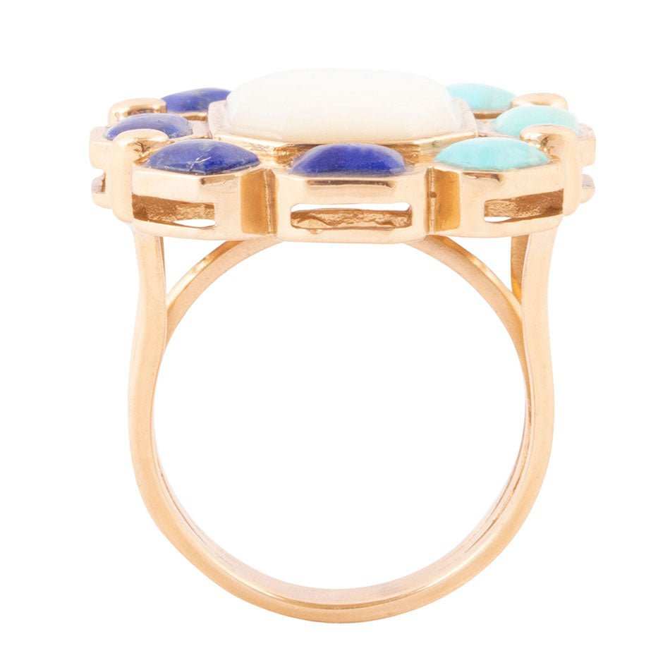 Dual Color Blue Lapis Turquoise and White Mother of Pearl Golden Ring - Barse Jewelry - Flyclothing LLC