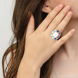 Dual Color Blue Lapis Turquoise and White Mother of Pearl Golden Ring - Barse Jewelry - Flyclothing LLC