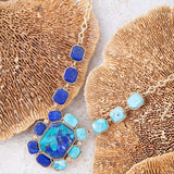 Duality Blue Lapis and Turquoise Golden Pendant Necklace - Barse Jewelry - Flyclothing LLC