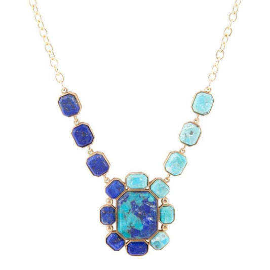 Duality Blue Lapis and Turquoise Golden Pendant Necklace - Barse Jewelry - Flyclothing LLC