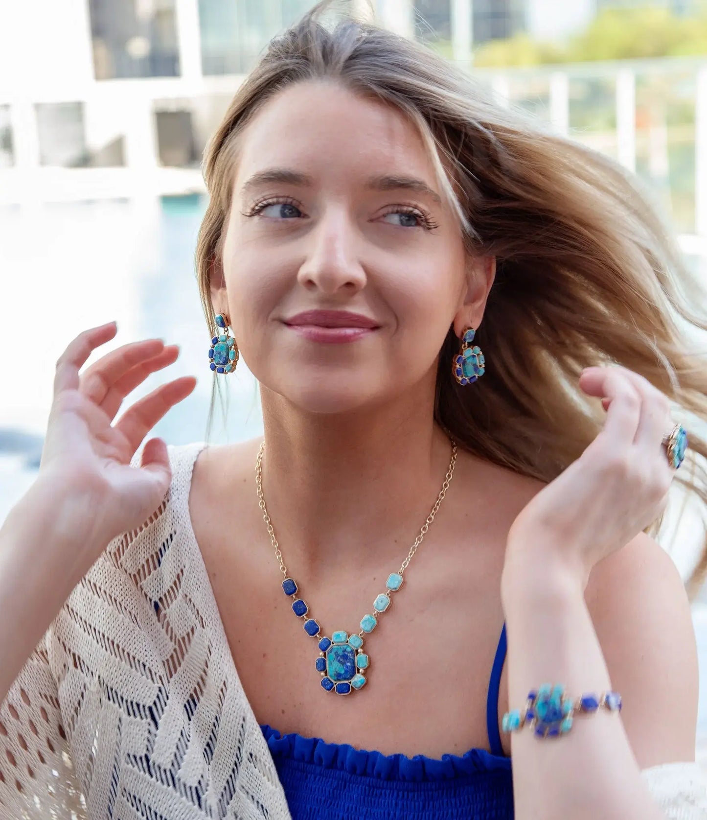 Duality Blue Lapis and Turquoise Golden Pendant Necklace - Barse Jewelry - Flyclothing LLC
