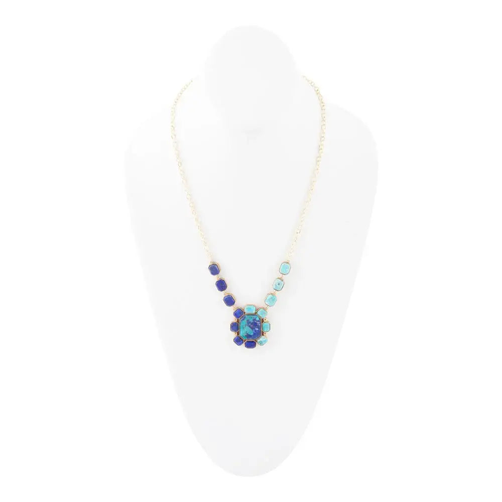 Duality Blue Lapis and Turquoise Golden Pendant Necklace - Barse Jewelry - Flyclothing LLC