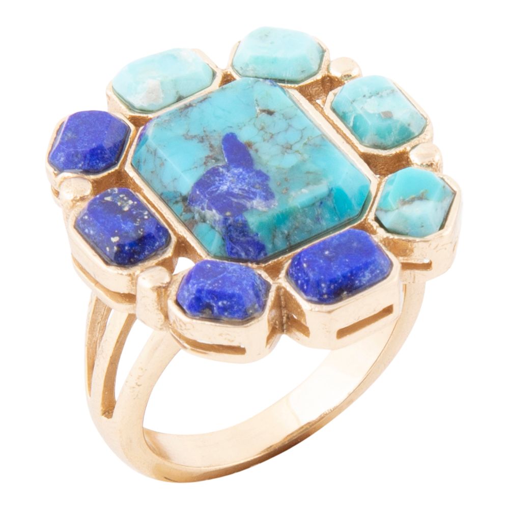 Duality Blue Lapis and Turquoise Golden Statement Ring - Barse Jewelry
