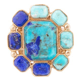 Duality Blue Lapis and Turquoise Golden Statement Ring - Barse Jewelry