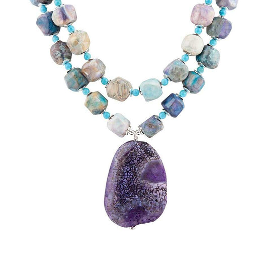 Dusty Purple Agate and Silver Statement Necklace - Barse Jewelry - Flyclothing LLC