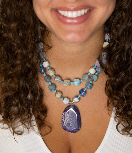 Dusty Purple Agate and Silver Statement Necklace - Barse Jewelry - Flyclothing LLC