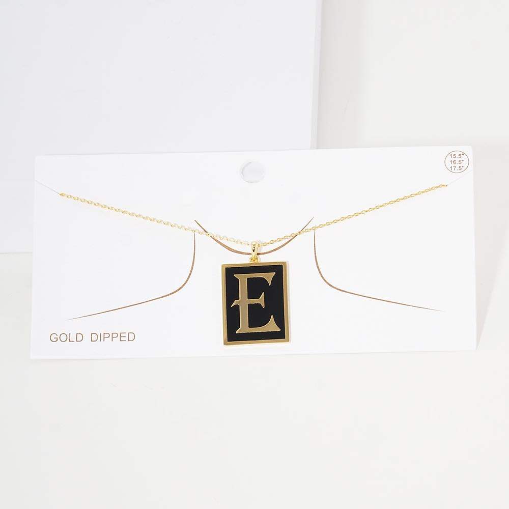 -E- Gold Dipped Enamel Rectangle Initial Monogram Pendant Necklace - Madeline Love - Flyclothing LLC