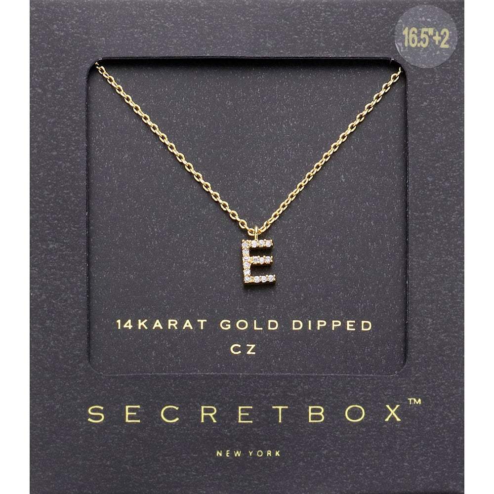 -E- Secret Box 14K Gold Dipped Cubic Zirconia Initial Monogram Pendant Necklace - Madeline Love - Flyclothing LLC