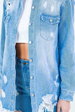 American Bazi Frayed Hem Distressed Denim Shirt Jacket - Trendsi - Flyclothing LLC