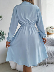 Collared Neck Long Sleeve Dress with Pockets - Trendsi