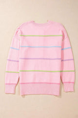 Contrast Striped Half Button Round Neck Sweater - Trendsi - Flyclothing LLC
