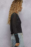 POL Long Sleeve Top with Contrasting Stitching - Trendsi - Flyclothing LLC