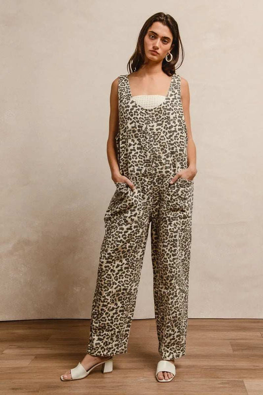 BiBi Leopard Print Adjustable Strap U Neck Jumpsuit - Trendsi - Flyclothing LLC