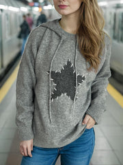 Drawstring Star Long Sleeve Hooded Sweater - Trendsi