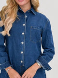Button Front Long Sleeve Denim Romper - Trendsi