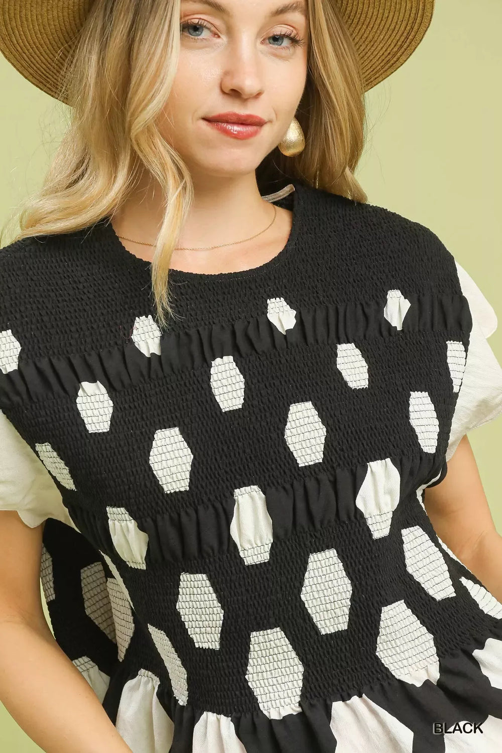 Umgee Hexagon Print Peplum Top - Trendsi - Flyclothing LLC