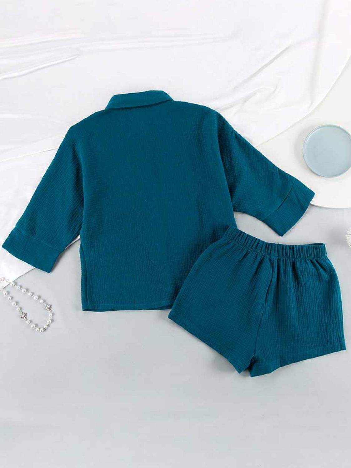 Texture Button Up Shirt and Shorts Set - Trendsi - Flyclothing LLC
