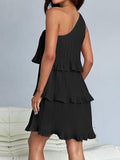 Layered Single Shoulder Mini Dress - Trendsi