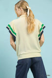 Umgee Textured Half Zip Top with Striped Flutter Sleeves - Trendsi - Flyclothing LLC