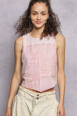 POL Ribbed Round Neck Cropped Tank with Lace Detail - Trendsi - Flyclothing LLC