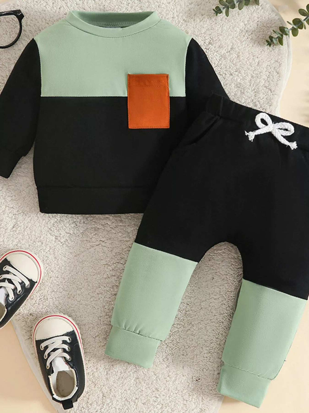 Children's Color Block Pocket Detail Top and Pants Outfit Set - Trendsi - Flyclothing LLC