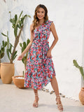 Ruffled Printed One Shoulder Midi Dress - Trendsi