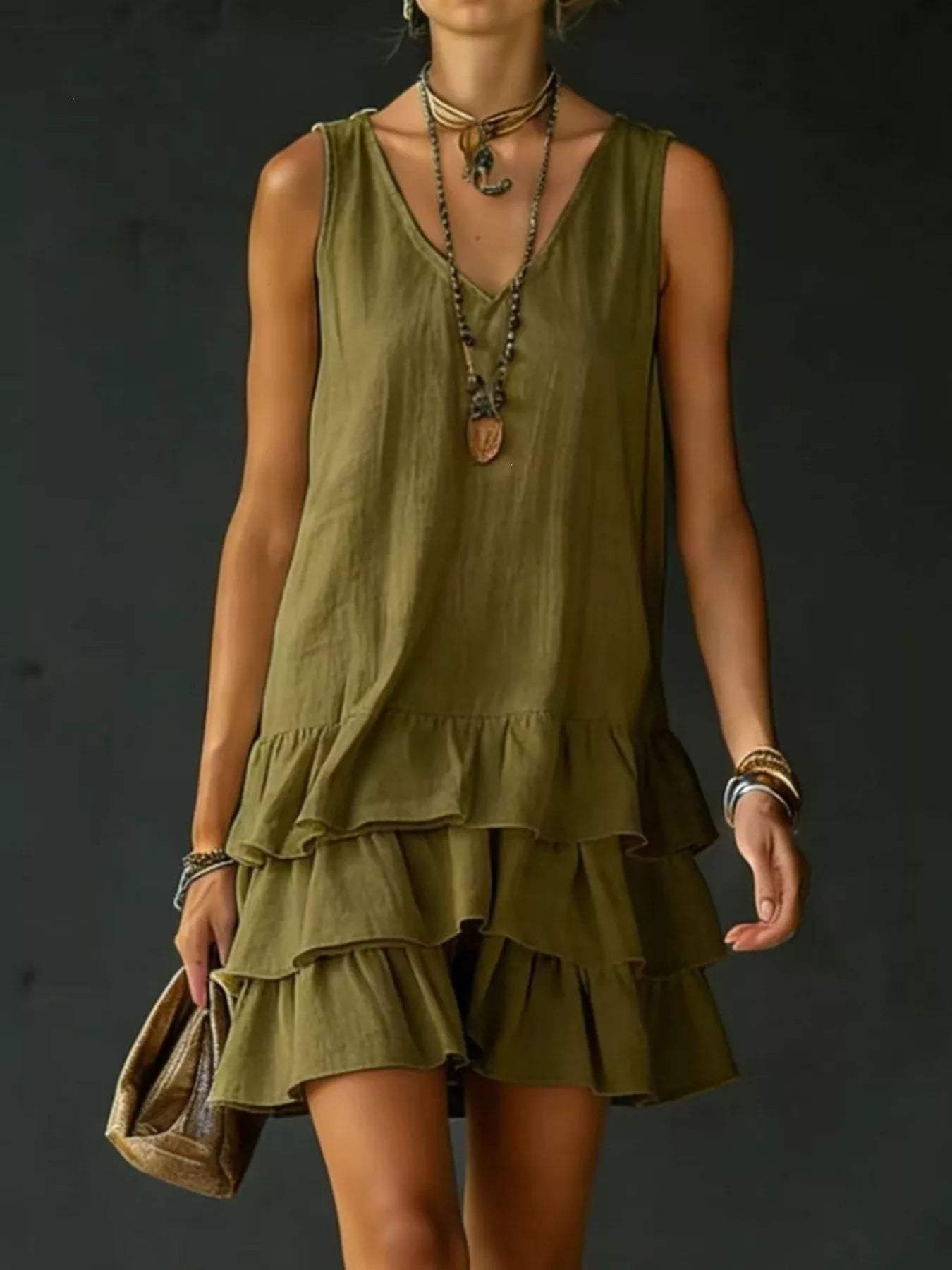 Full Size Ruffled Hem V-Neck Sleeveless Dress Plus Size - Trendsi - Flyclothing LLC