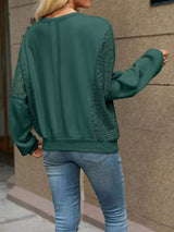 Lace Sleeve Crew Neck Sweatshirt - Trendsi - Flyclothing LLC