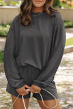 Round Neck Long Sleeve Top and Shorts Set - Trendsi - Flyclothing LLC