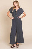 BOMBOM Rib Knit Jumpsuit with Button Detail - Trendsi