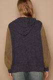 POL Contrast Square Patch Pattern Hooded Zipper Jacket - Trendsi