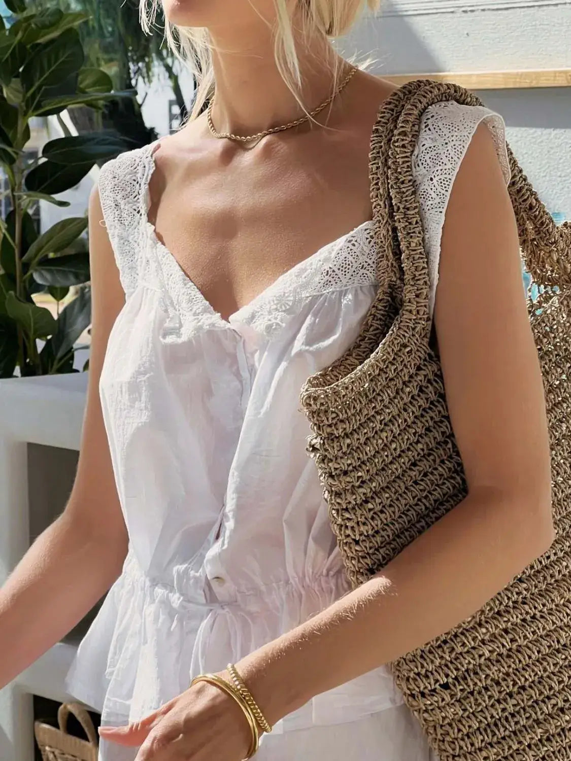 Lace Detail Drawstring Tank - Trendsi - Flyclothing LLC
