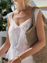 Lace Detail Drawstring Tank - Trendsi - Flyclothing LLC