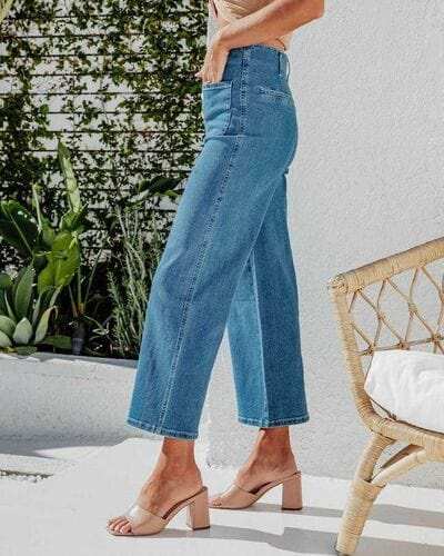 Button Fly Cropped Jeans with Pockets - Trendsi - Flyclothing LLC