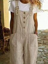 Casual Button Front Wide Leg Overalls - Trendsi - Flyclothing LLC