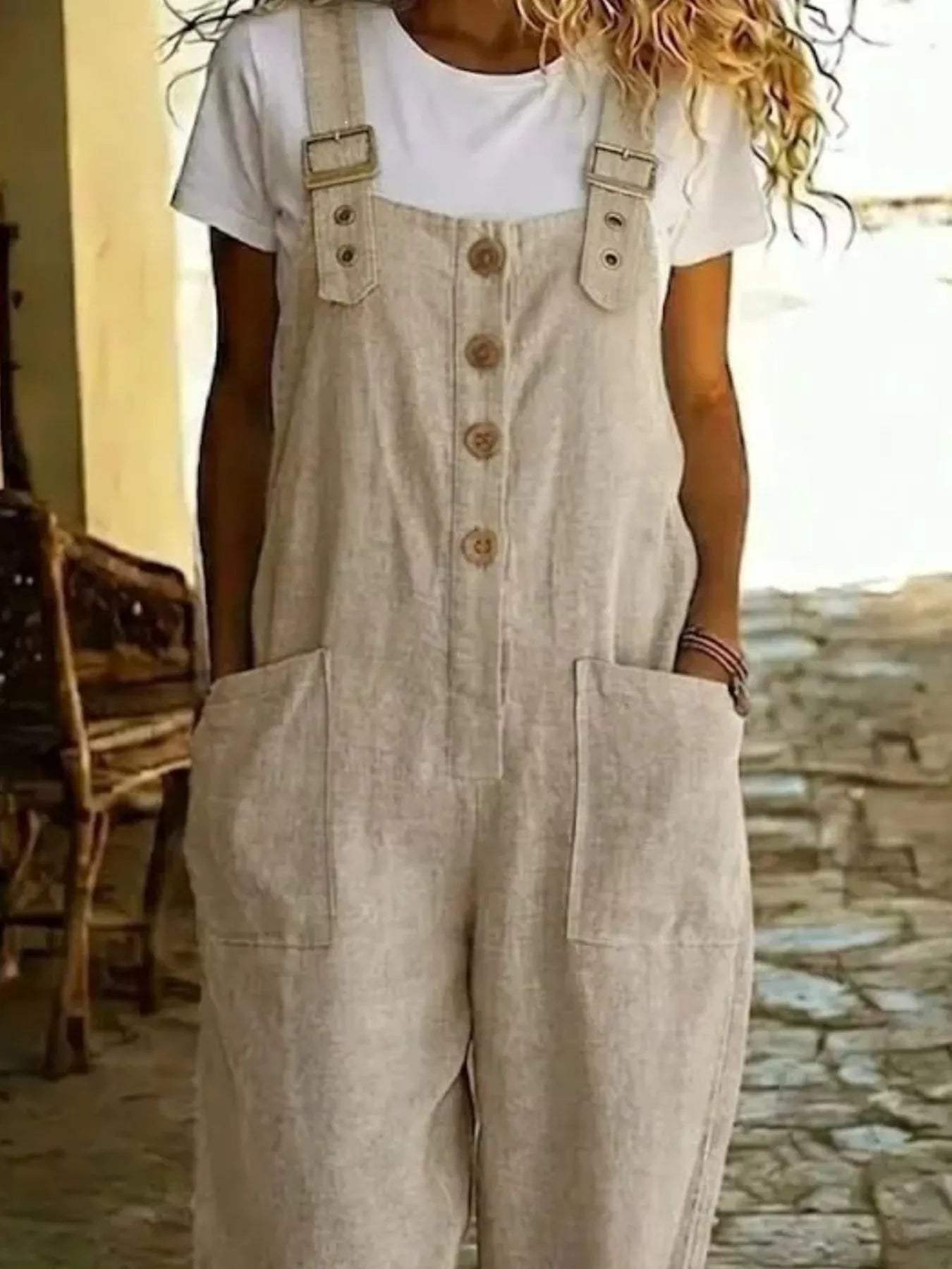 Casual Button Front Wide Leg Overalls - Trendsi - Flyclothing LLC