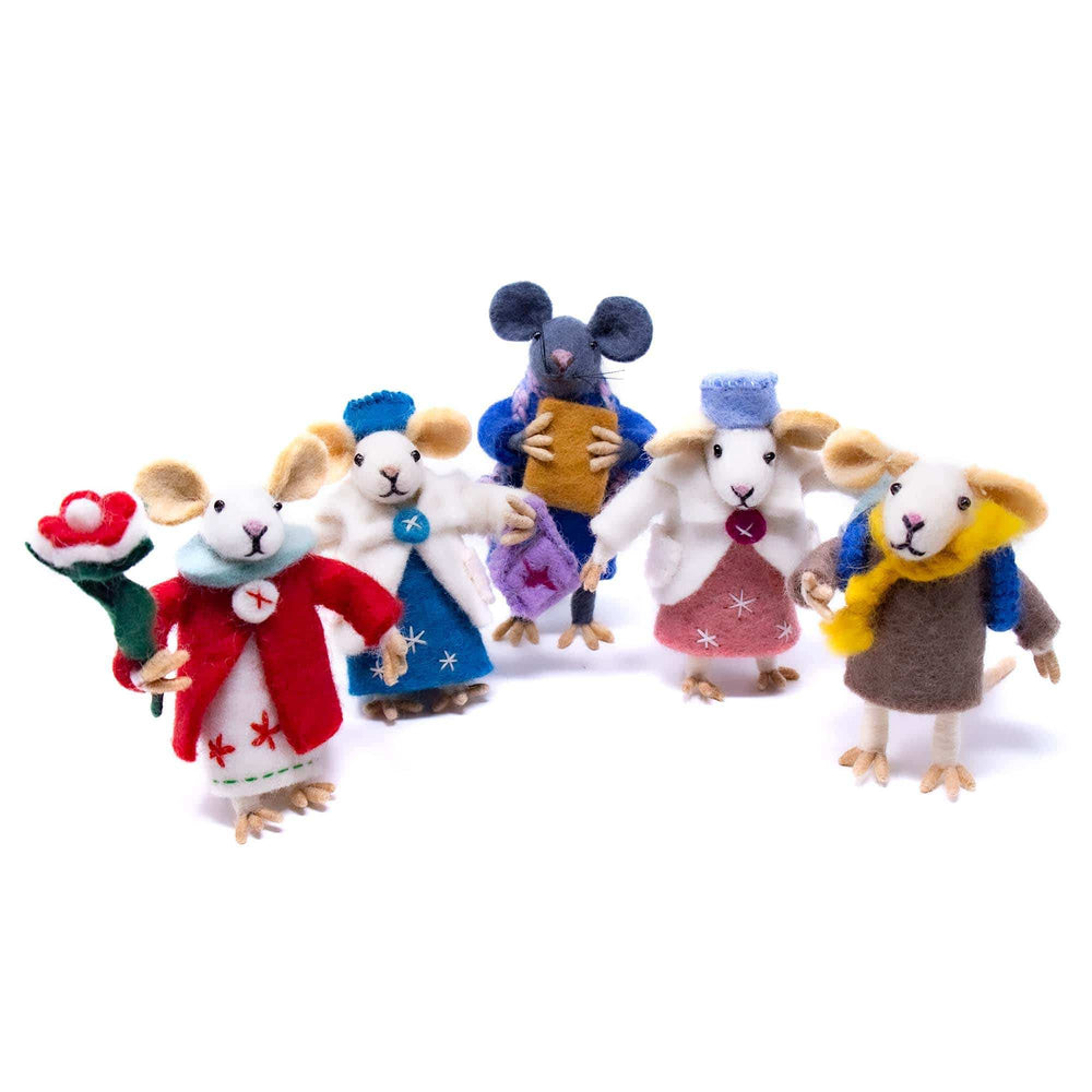 Family of Mice Handmade Fel Collectibles, Set of Five - Global Groove Direct - Flyclothing LLC