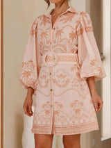 Printed Button Down Shirt Dress with Belt - Trendsi - Flyclothing LLC