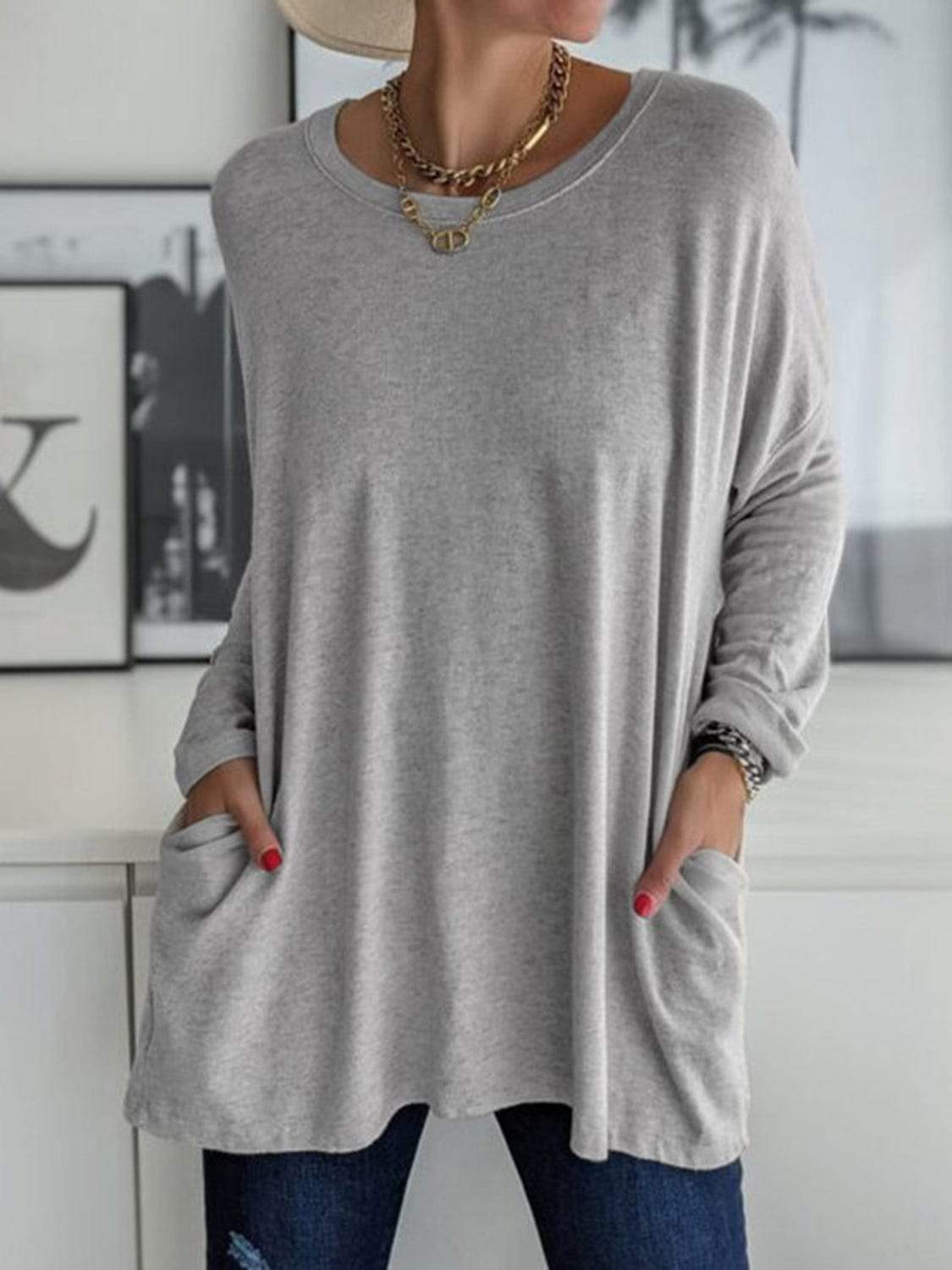 Full Size Round Neck Long Sleeve T-Shirt - Trendsi - Flyclothing LLC
