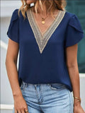 V-Neck Petal Sleeve Blouse - Trendsi - Flyclothing LLC