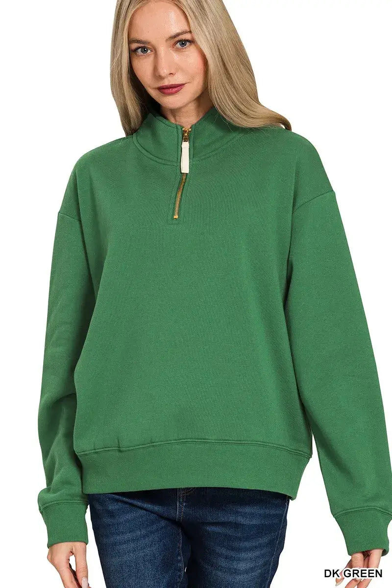Zenana Fleece Half Zip Sweatshirt - Trendsi - Flyclothing LLC