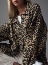 Leopard Button Up Long Sleeve Denim Top - Trendsi - Flyclothing LLC