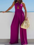 Wide Leg Cutout Halter Neck Jumpsuit - Trendsi - Flyclothing LLC