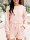 Ribbed Round Neck Long Sleeve Top and Shorts Set - Trendsi - Flyclothing LLC