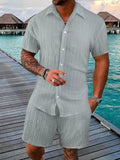 Men's Full Size Button Down Short Sleeve Shirt and Shorts Set Plus Size - Trendsi